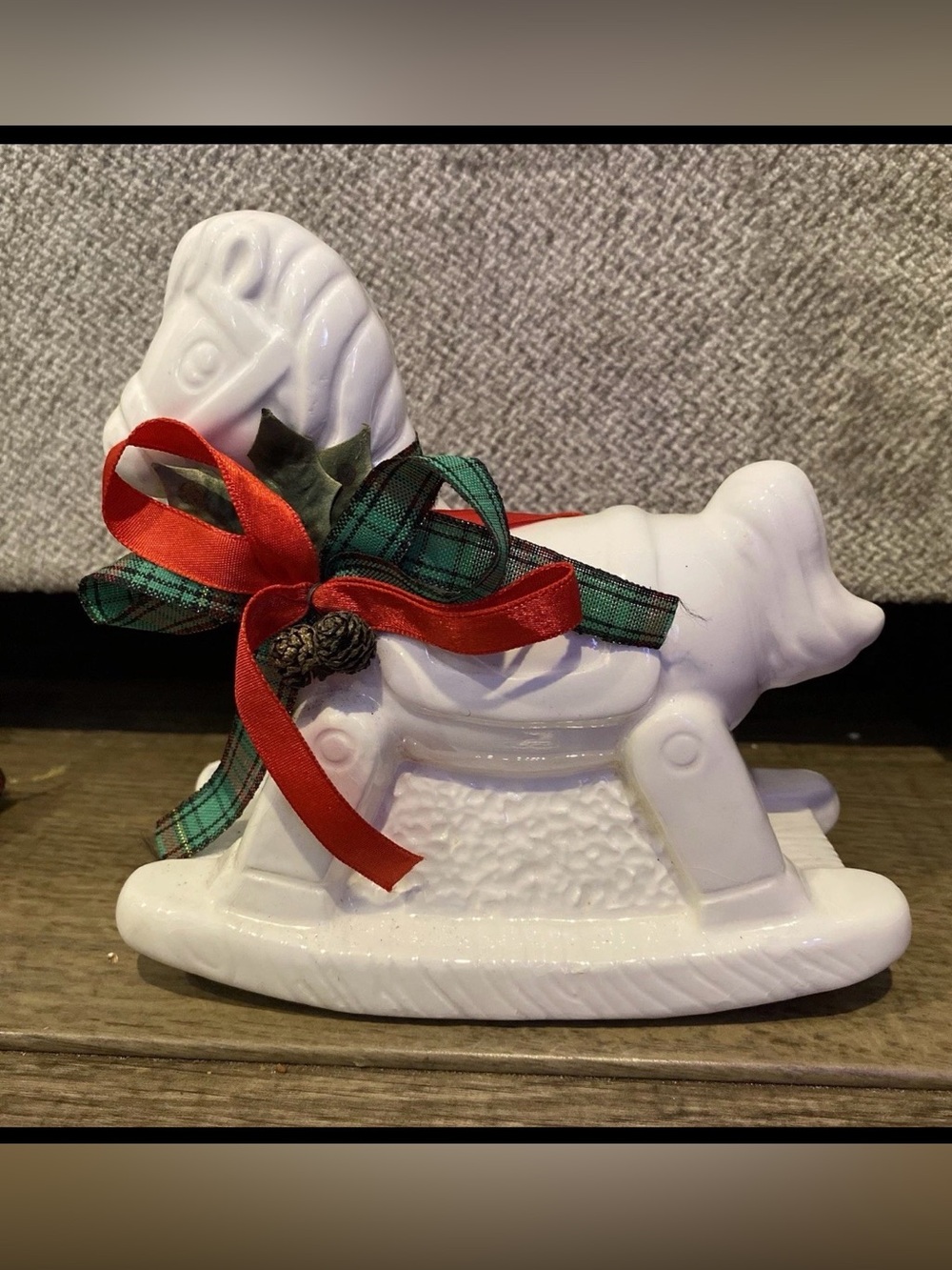 Flambro White Ceramic Porcelain Rocking Horse Holiday Decor Vintage 1988